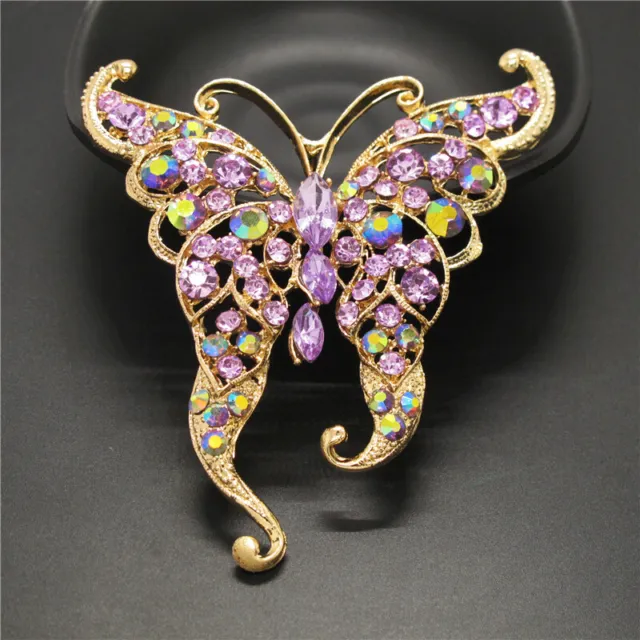 New Purple Bling Cute Butterfly Crystal Fashion Women  Charm Brooch Pin Gifts