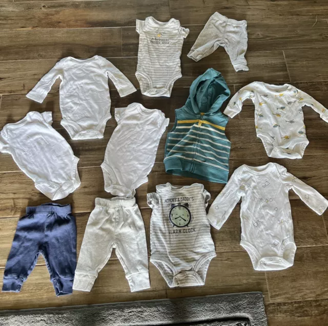 Baby Boy Fall Winter LOT OF 10 BABY CARTERS  Outfits 3 MONTHs Chick Stripes Gray