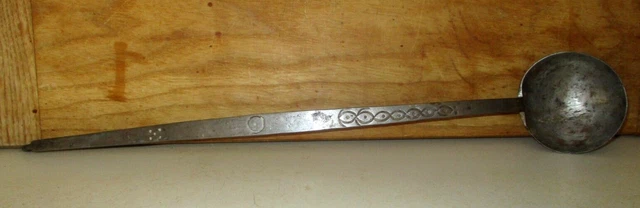 Antique Wrought Iron Fireplace Hearth Tasting Ladle Spoon With Decorations
