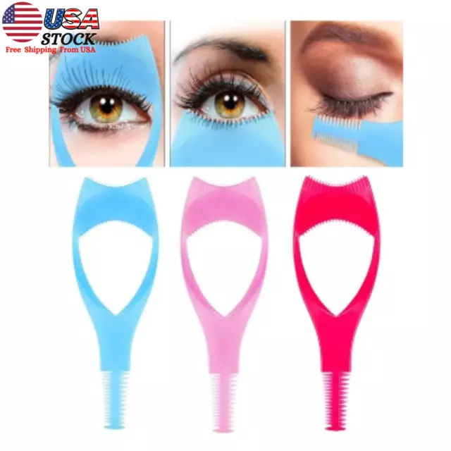 3pc 3-in-1 Mascara Applicator with Eyelash Curler Shield & Guard Makeup Tool USA