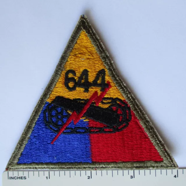 OD Border US ARMY 644th TANK DESTROYER PATCH - Post WW2 Added Unit Number Glows OD Border US ARMY 644th TANK DESTROYER PATCH - Post WW2 Added Unit Number Glows