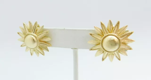 VNTG CROWN TRIFARI Brushed Gold Tone Sun Flower Clip-On Earrings 15.2g ...
