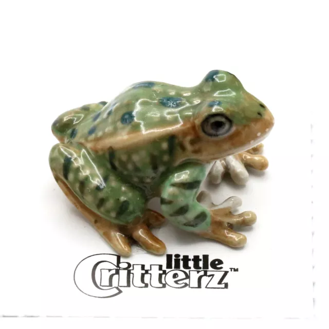 Little Critterz Green Frog - Leopard Frog "Rana" - Miniature Porcelain Figurine