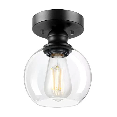 Industrial Semi Flush Mount Ceiling Light, Vintage Hanging Ceiling Lamp, Clear