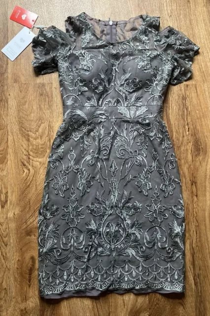 JJ's House Dress Womens 6 Grey Formal Wedding Lace Embroidered Mother of Bride