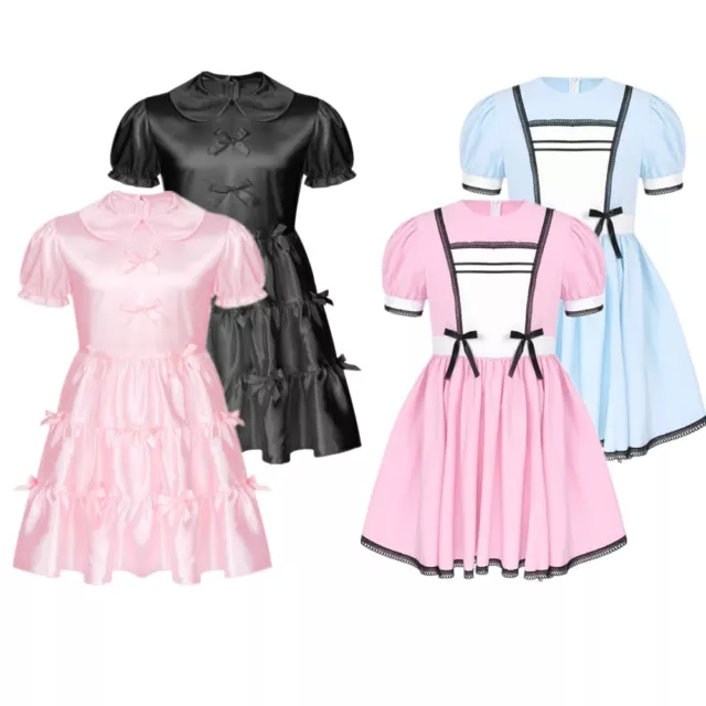 Mens Sissy Satin Dress Princess Cosplay Theme Party Costume Sleepwear Nightwear 2