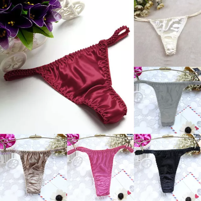 Women's Silk Satin Panties Thong Ruffle Briefs Knickers Lingerie