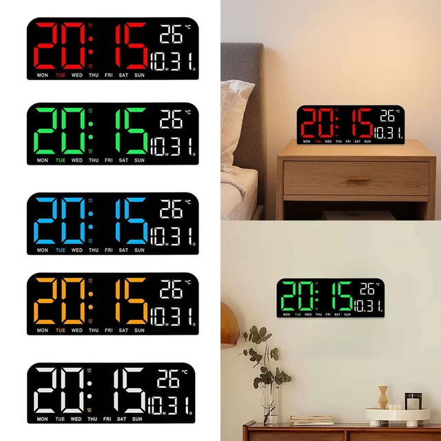 Horloge Murale LED Numérique - Grand Affichage Avec Température Et Date - Noir