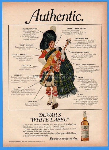 1973 Dewars White Label Meanings of Highlander Dress Kilt Baton Bonnet Print Ad