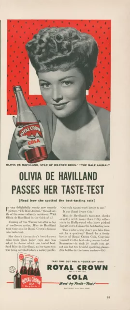 1942 Royal Crown RC Cola Olivia De Havilland Male Animal Movie Vtg Print Ad L16