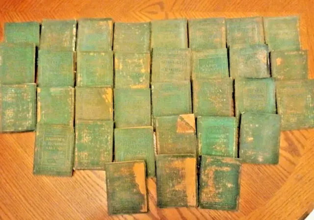 33 Antique Little Leather Library Books, Green, incl: Poe, Tennyson, Stevenson