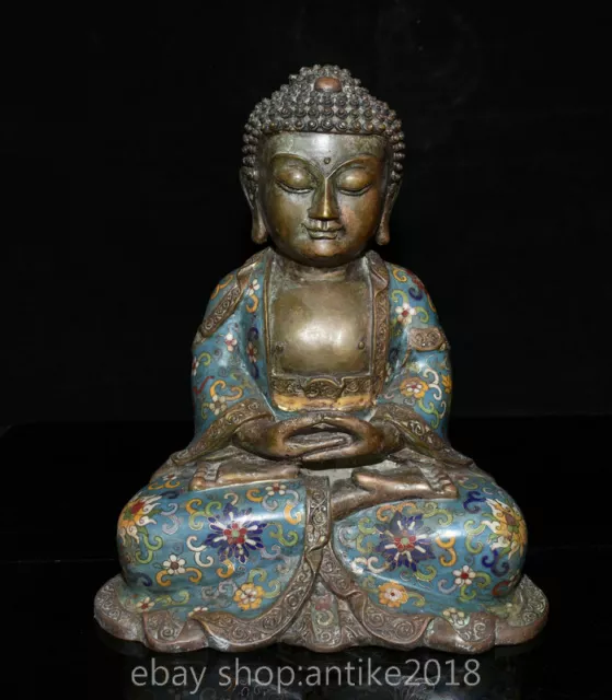 12 " China Buddhism Cloisonne enamel Bronze Shakyamuni Sakyamuni Buddha Statue