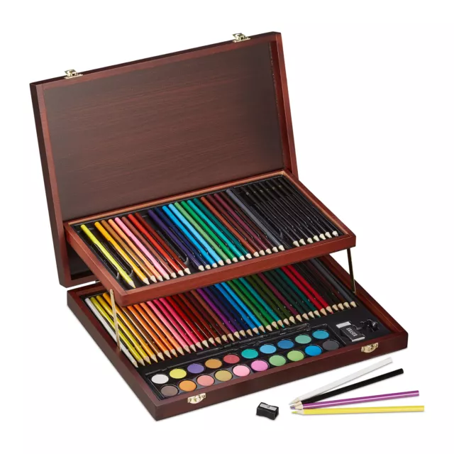 Malkoffer Holz Zeichenkoffer Buntstifte Bleistifte Set Wasserfarben Erwachsene