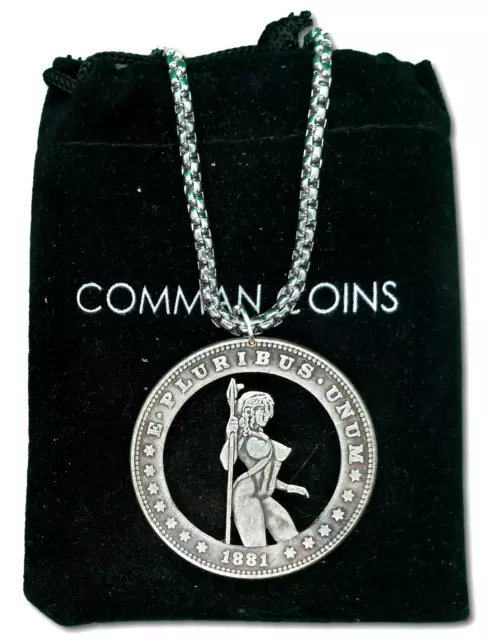 Hobo Coin Cut Coin Sexy Amazon Female Warrior Old Art Necklace Jewelry US Dollar