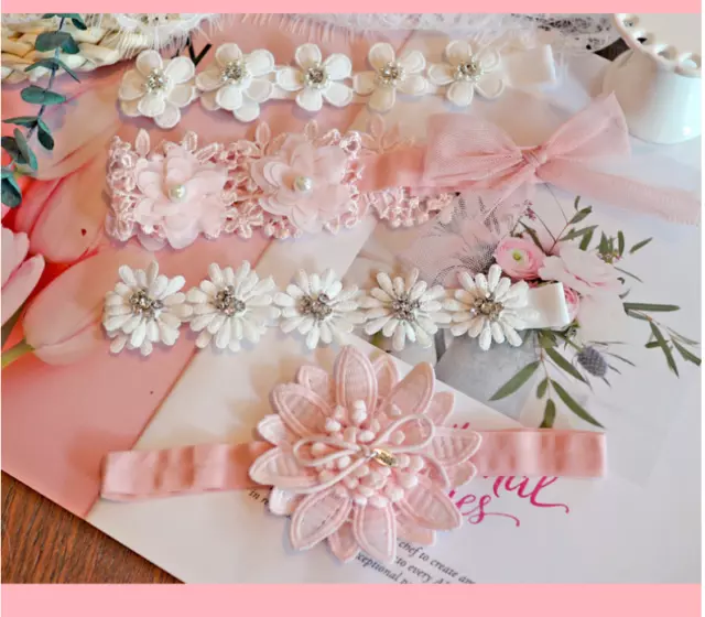 3PCS Newborn Baby Girls Flower Headband Soft Elastic Bow Knot Hair Band Set gift