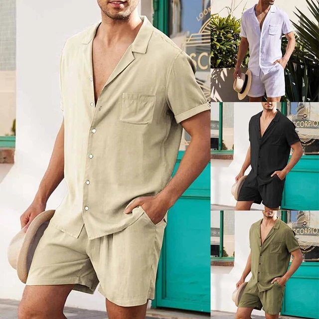 Moda Uomo Top Pantaloncini Completo Camicia Abito 2-Piece Set T-Shirt 2PC / Di
