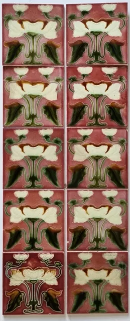 10 Very Rare  Reclaimed Antique Art Nouveau Fireplace Tile Set by Corn Bros