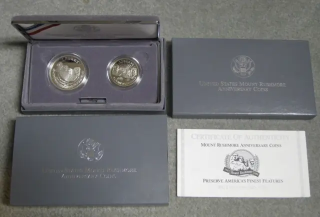 1991 Mount Rushmore Commemorative 2pc Proof Set with Box & COA