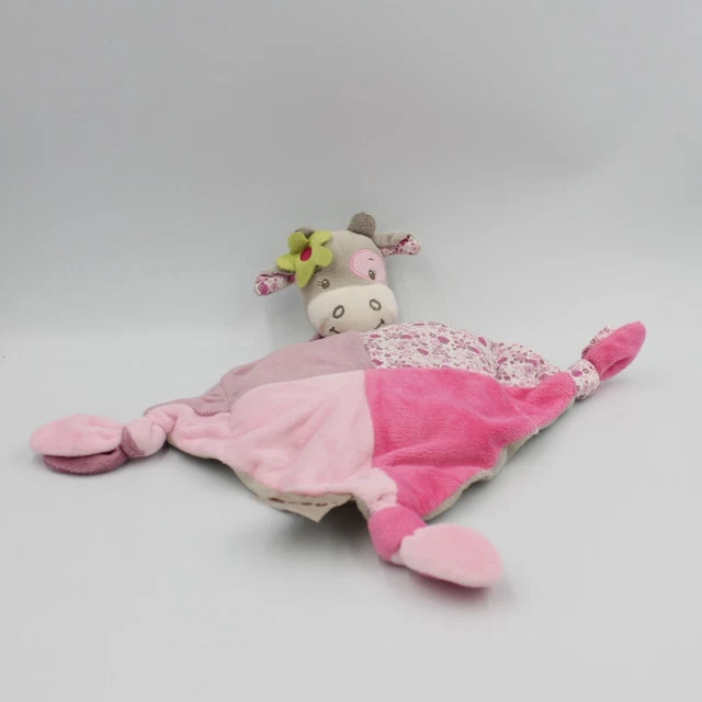 Doudou micro ondable plat vache rose gris fleurs NATTOU - 27740