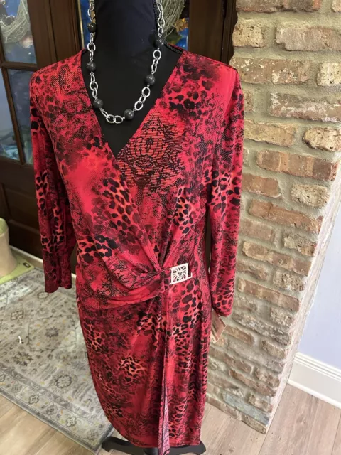 Anne Klein Faux Wrap Dress Cheetah Print Red And Black Size 12 NWT