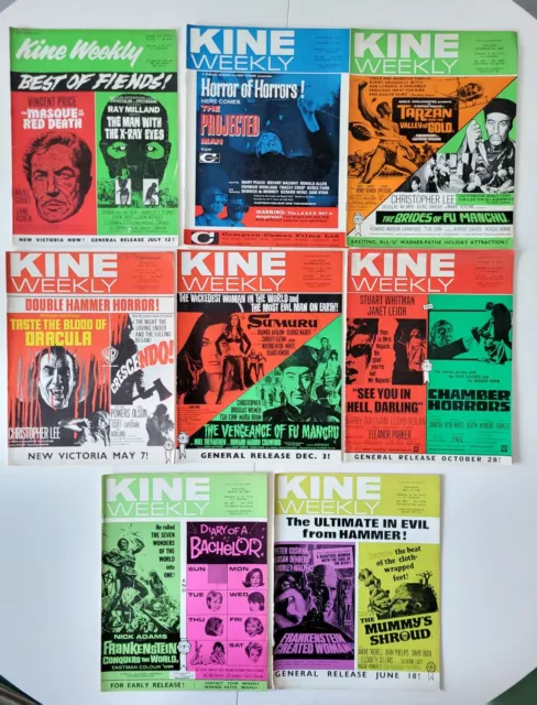 8 X Kine Weekly Magazines - 1960'S Horror Christopher Lee Vincent Price Rare