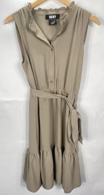 NWOT DKNY Women's Beige Sand Fit Flare Button Dress Small