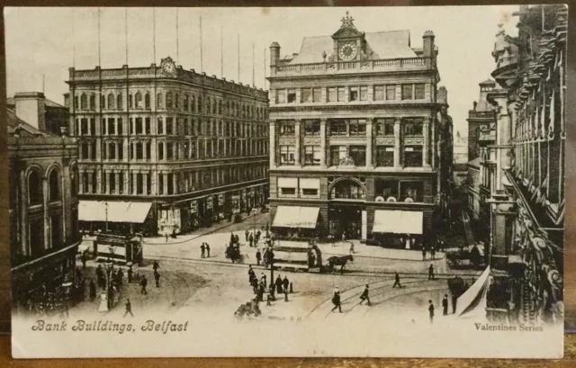 Irish Postcard BANK BUILDINGS in BELFAST Northern Ireland Valentine Matte