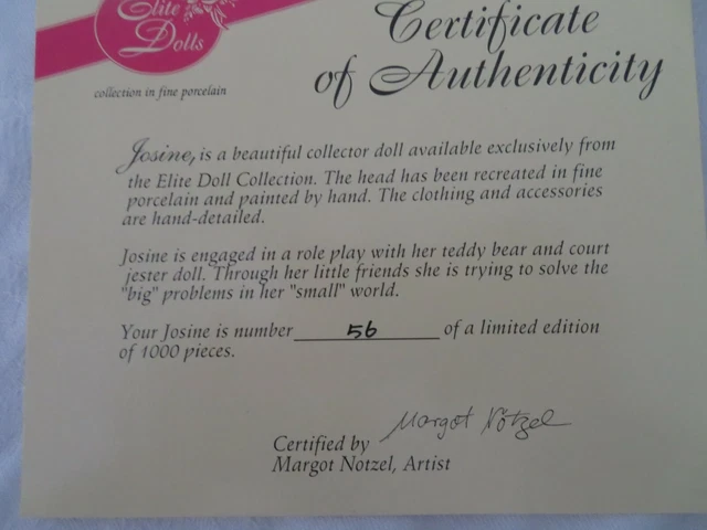 Elite Dolls "JOSINE" Artist Margot Notzel 28" Tall Bisque/Cloth Doll /w BEAR COA 7