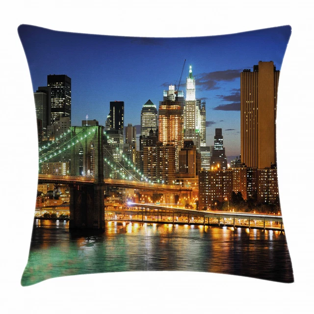 Kissenbezug Dekokissen für Sofa Stadt New York bei Nacht Brücke
