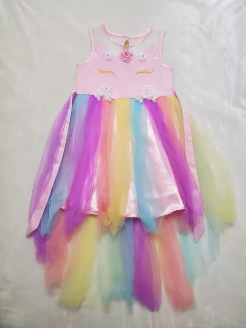 Sunny Fashion Flower Girls Dress Unicorn Rainbow Pageant Princess Party size 10