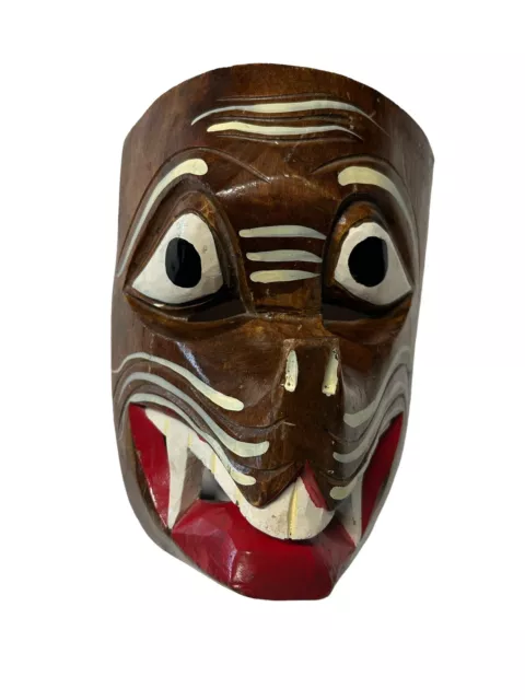 Mexican Folklore Wood Mask Hand Carved Vintage Tiki Devil Diablo Mask Wall Art