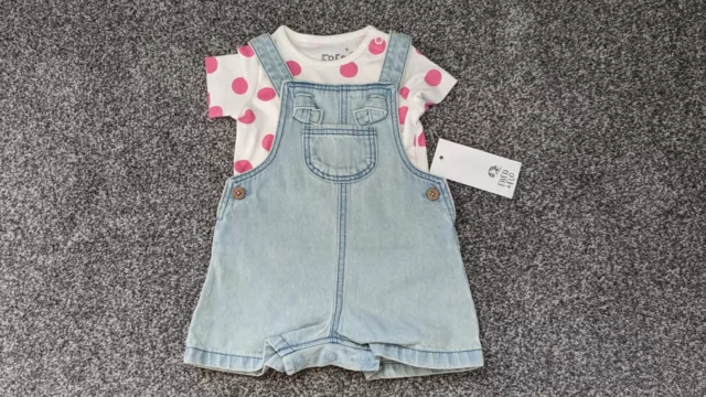 NEW Baby Girls Clothes 0-3 Months Summer Dungarees Set Outfit BNWT