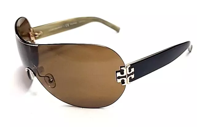 Tory Burch TY6003 101/83 Gold Brown Rimless Shield Sunglasses Polarized w Case