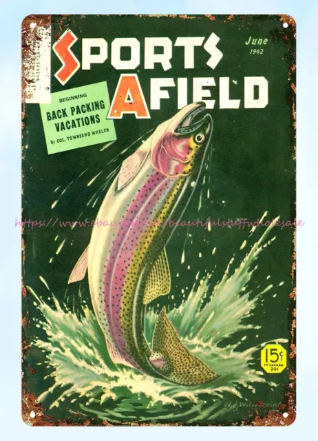 antique tin signs 1942 Sports Afield Salmon Cover metal tin sign