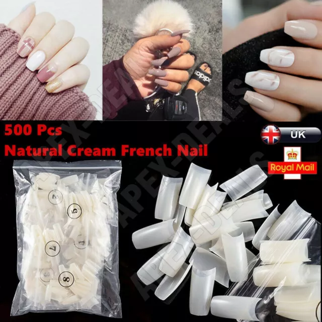 500pcs Artificial French False Nails Acrylic Full Cover Nail Art Tips UK Natural