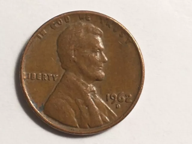 1962 D Lincoln Penny with Error on Top Rim L in Liberty, IN GOD WE TRUST