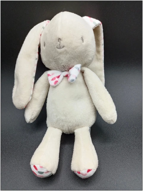Doudou Peluche Lapin Beige - Noeud Et Oreilles Demi Ronds Rose Vert - Klorane