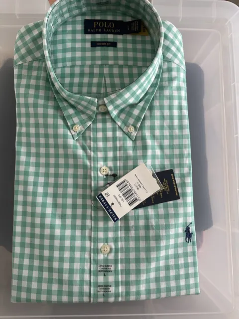 Nuevo Ralph Lauren Polo Verde Blanco Cuadro Verde Camisa Verde Grande Ajuste Personalizado