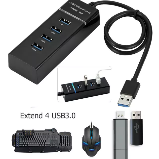 USB 3.0 4 Port Hub Active with Power Supply Distributor USB for Windows PC Lapto
