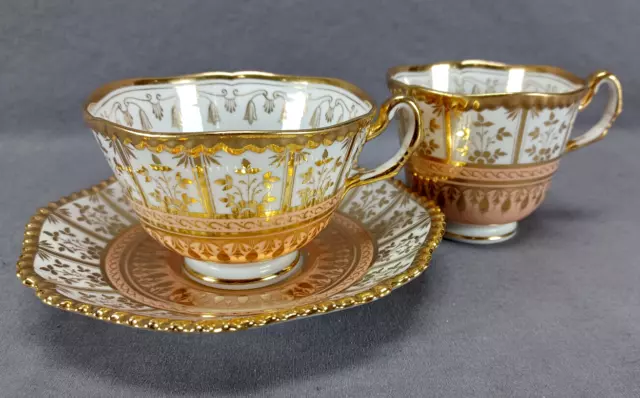 Flight Barr Worcester Apricot & Gold Paneled Floral Tea Cup & Saucer Trio C