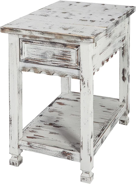 Rustic Cottage Chairside End Table with 1 Drawer and 1 Shelf, 23 in X 15 in X 24