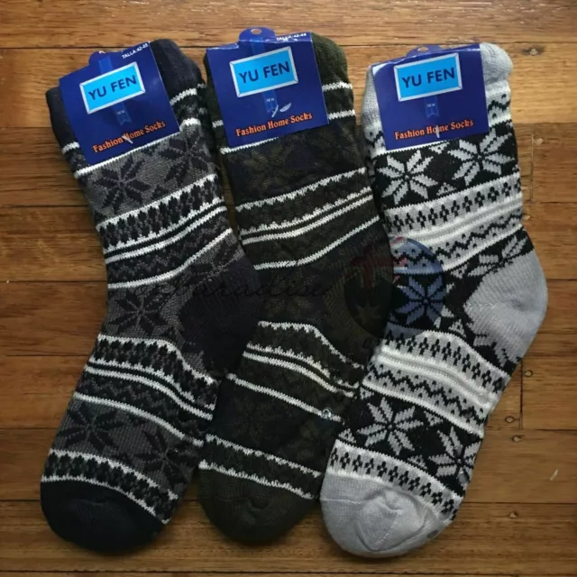 6 Pairs MEN Thick Fluffy Home Non-slip Warm Soft Fur Winter Bed Socks Slipper 3