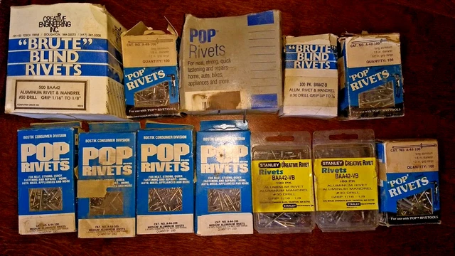 over 1000 pcs. Aluminum Pop Rivets 1/8" Dia. x long, medium, & short some unopen
