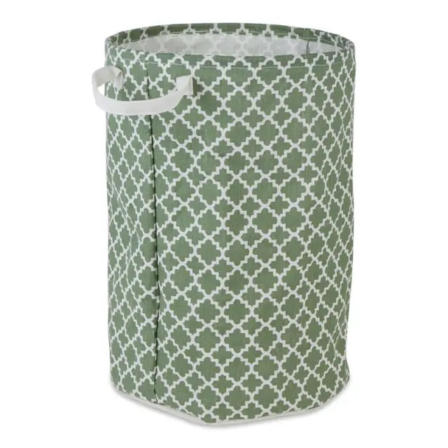Cotton Polyester Laundry Hamper Lattice Artichoke Green Round 13.5x13.5x20