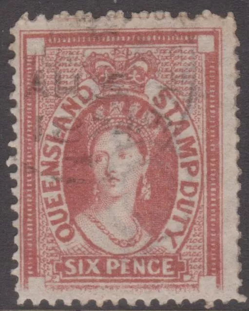 QUEENSLAND: 1871-72 Wmk Crown/Q 6d brown Postal Fiscal SG.F17 fine used.