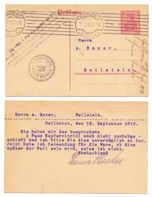 101131 - Todo el asunto P 107 - Postal - Heilbronn 15.9.1919 según Beilstein