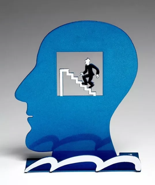 Escultura de arte pop de David Gerstein cabeza a la parte superior con escaleras escultura corte láser