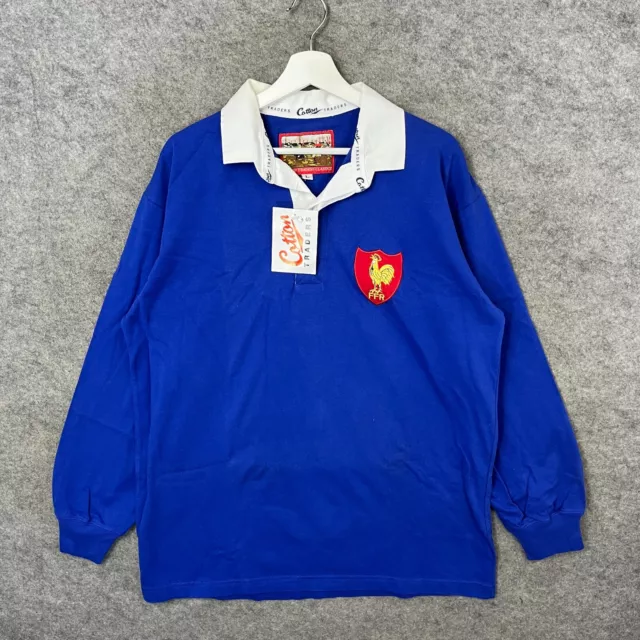 Vintage France Rugby Shirt Mens Large Blue Cotton Traders Jersey Union 90s BNWT