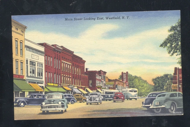 Westfield New York Ny Downtown Main Street Scene Old Cars Vintage Postcard