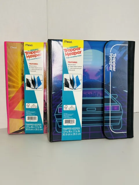 Trapper Keeper Lot of 2 90s 80s Retro Style Neon Binders Sports Car sunset Pink